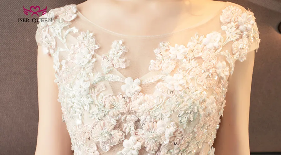 Elegant Floral Arab Long Train Wedding Dress Sheer Neck Plus Size Romantic Luxury Flower Wedding Gown Bridal Dress WX0137