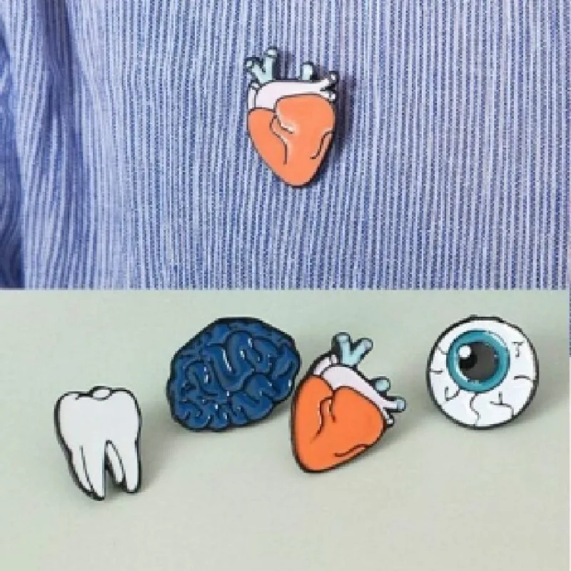 

1PC Zinc Alloy Enamel Eye Teeth Brain Heart Brooches Pins Human Body Organs For Womens Jewelry Needle Brooch Lapel Pin Collar