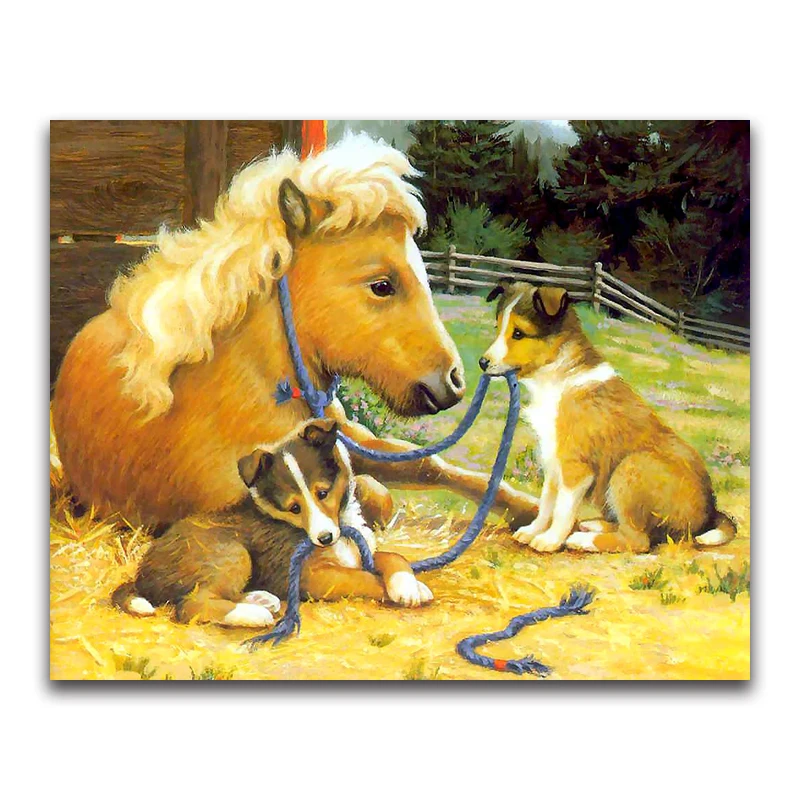 animal family pony full square Diamond mosaic horse3D DIY Diamond embroidery dog Full round Diamond painting Cross stitch puppy