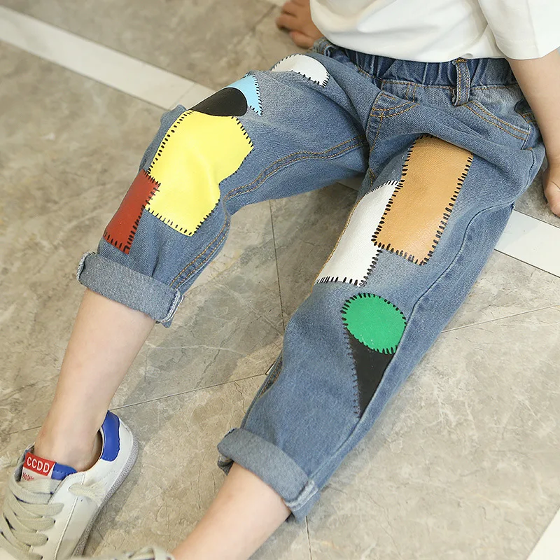 

Spring 2019 New Girls Jeans Korean Geometric Printing Jeans Baby Children's Denim Trousers Children's Clothing 3-8 Years
