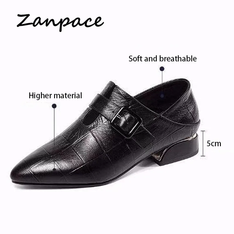 Zanpace British Style Leather Boots Spring Pointed Toe Shoes Woman Thickened High Heels Boots Buckle Strap Dual-purpose Boots Zanpace British Style Leather Boots Spring Pointed Toe Shoes Woman Thickened High Heels Boots Buckle Strap Dual-purpose Boots