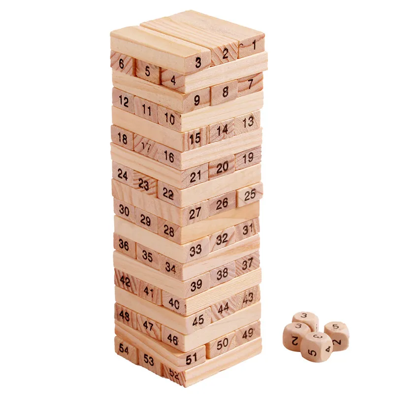 

NEW Wood Building Figure Domino 54pcs Stacker Extract Jenga Game Gift 4pcs Dice Kids Early puzzle Wooden Toys Set MZ41