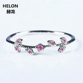 

Natural Ruby Solid 14k White Gold Women Girl Engagement Ring Wedding Band Leaf Art Deco Promise Ring Romantic Cute Thin