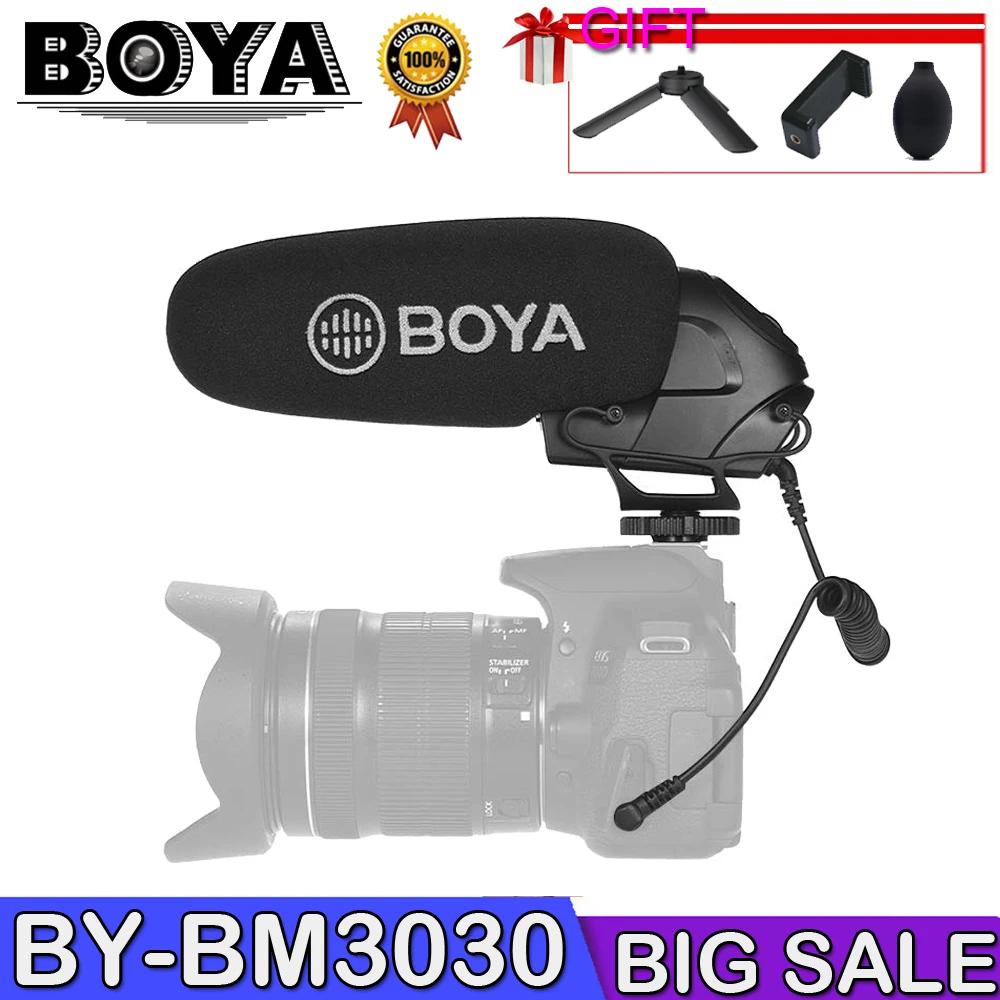 

BOYA BY-BM3030 Microphone Shoutgun Microphone On Camera 3.5mm Hypercardioid Video Mic Interview ENG for Canon Nikon DSLR Cameras