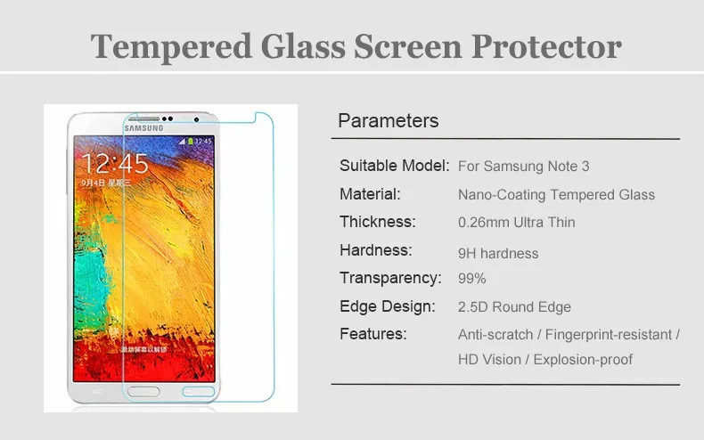Никотд 2.5D Закаленное стекло для samsung Galaxy Note 3 III N9000 N9005 5," Противоударная защитная пленка