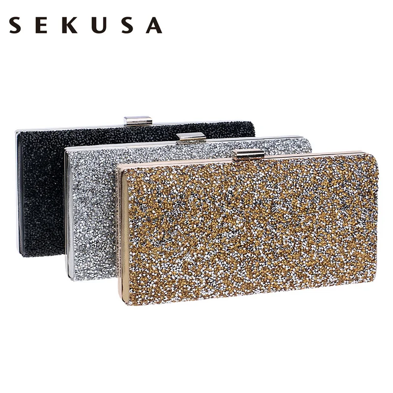 Bolsa de Noite Sekusa Mulher Feminina Diamante Strass Embreagem Cristal Corrente Ombro Pequena Bolsa Festa Casamento Bolsas Noite