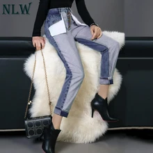 NLW NEW Women Casual High Waist Jeans Casual High Street Jeans Female Stylish Spliced Fake Pocket Long Pants Capris