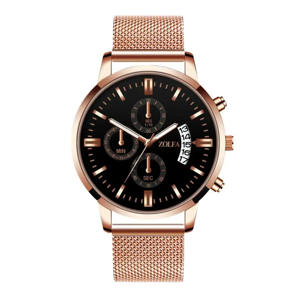 Простые мужские часы из розового золота брендовые Эксклюзивные Мужские часы мужские деловые часы синий циферблат сетчатый ремень модные часы Relogio Masculino F4