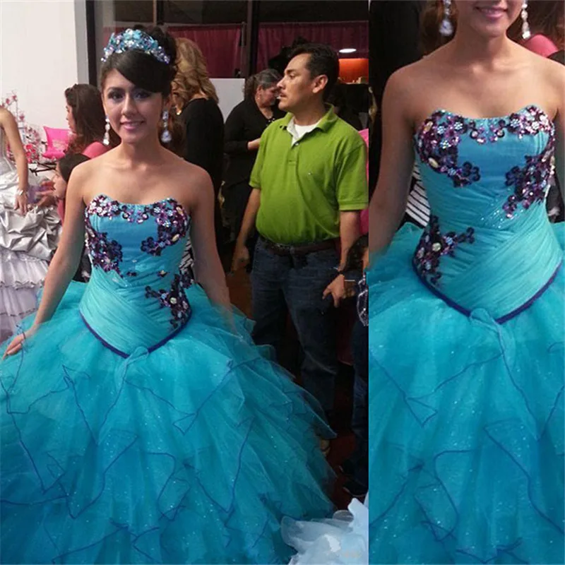 Pretty Ball Gown 2016 New Sexy Summer Shining Blue Beaded Organza