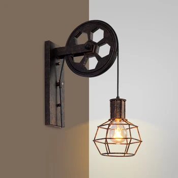 

loft retro industrial lifting pulley wall lamp personalized restaurant corridor lamp