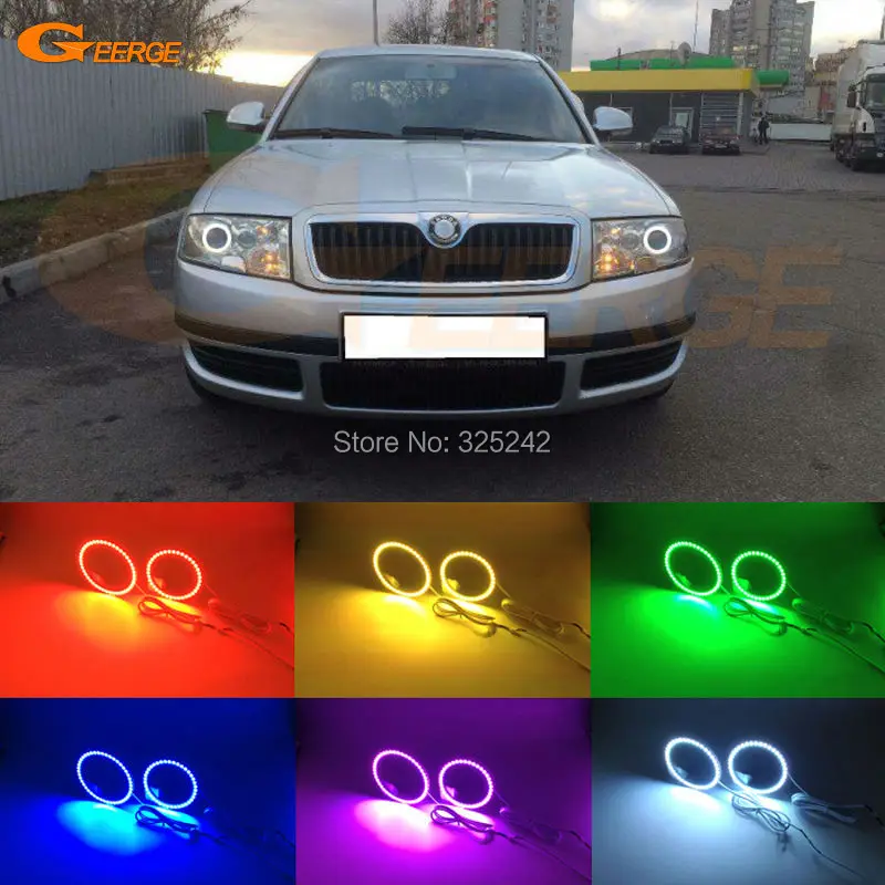 For skoda Superb 2001 2002 2003 2004 2005 2006 2007 Excellent Multi-Color Ultra bright RGB LED Angel Eyes kit Halo Ring for lexus lx470 2003 2004 2005 2006 2007 excellent multi color ultra bright rgb led angel eyes kit halo rings