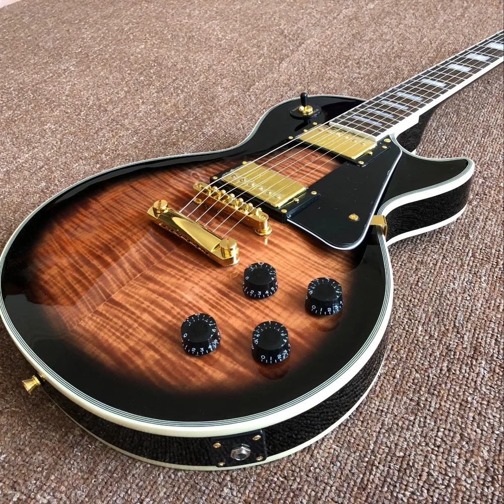 Tiger Flame electric guitar,black pickguard,Sunburst gitaar,Mahogany body.musical instruments guitarra.