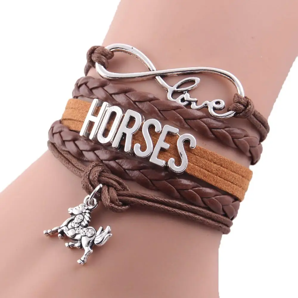 Женский кожаный браслет с шармами лошади|infinity love horses bracelet|horse braceletmen bracelet |
