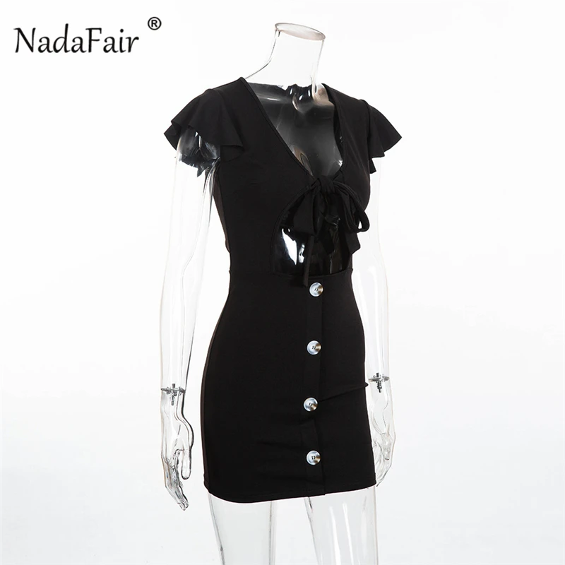 V neck hollow out lace up sexy dress11_