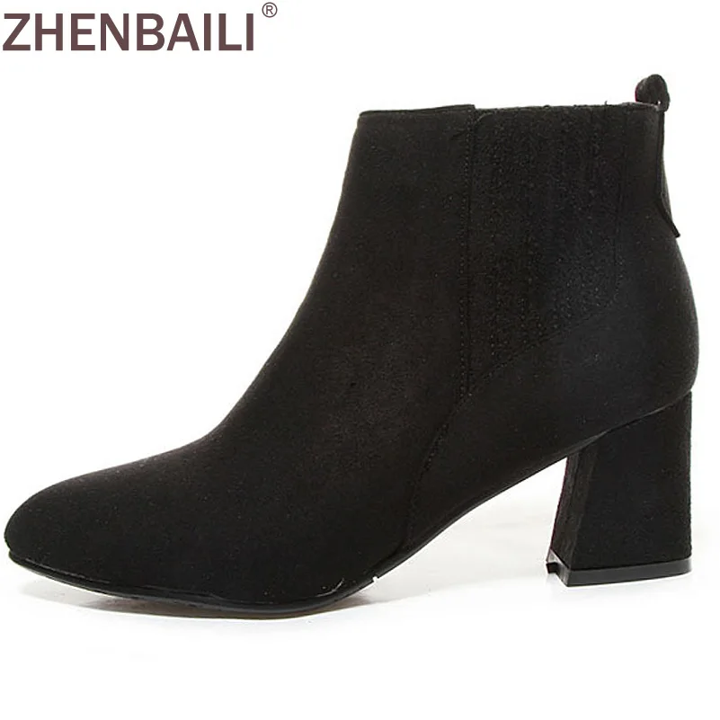 

Winter Ankle Boots Faux Suede Thick High Heel Shoes Autumn Fashion Women Short Boots Round Toe Martin Boots Femal Pumps