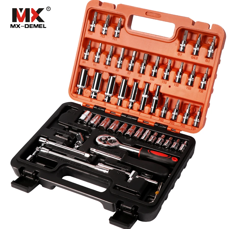 53pcs Automobile Motorcycle Car Repair Tool Box Precision Ratchet Wrench Set Sleeve Universal Joint Hardware Tool Kit For Car