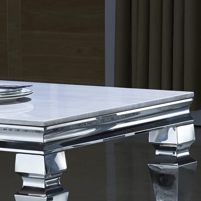 Una combinación de acero inoxidable mesa de comedor de mármol pequeño apartamento minimalista moderno cristal rectangular.jpg Mesa rectangular acero moderna