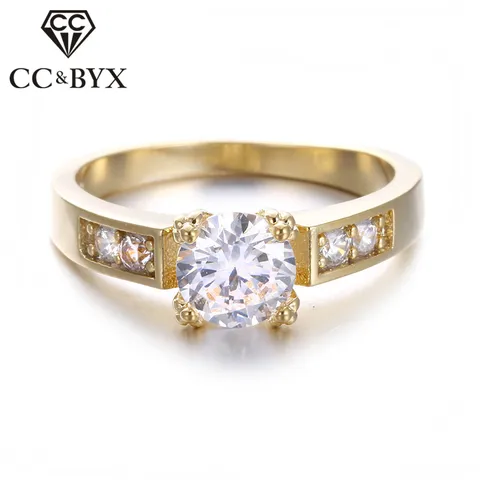 Top Quality Fashion 2017 Engagement Rings for Women Gold color Clear Fashion Jewellery 1 Carat Ring CC122