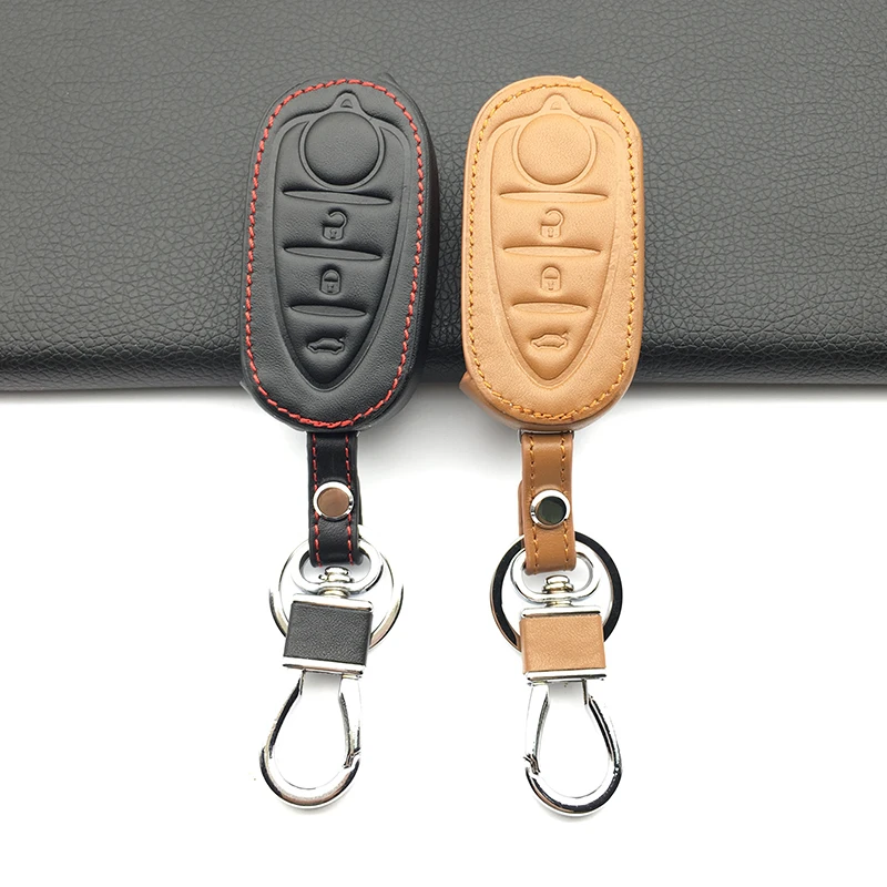 

Latest Genuine Leather Car Key Chain Leather 3 buttons Car Remote Control Key Cover Case For Alfa Romeo Mito Giulietta 159 GTA