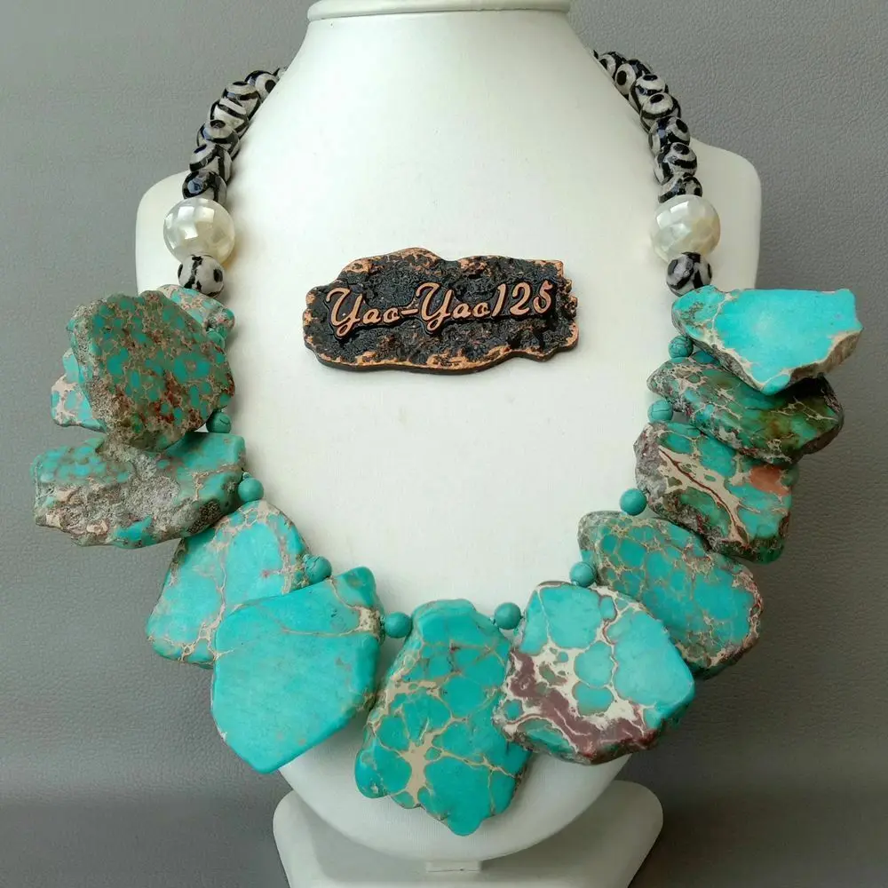 

22'' Blue Sea sediment Stone Onyx Shell Necklace