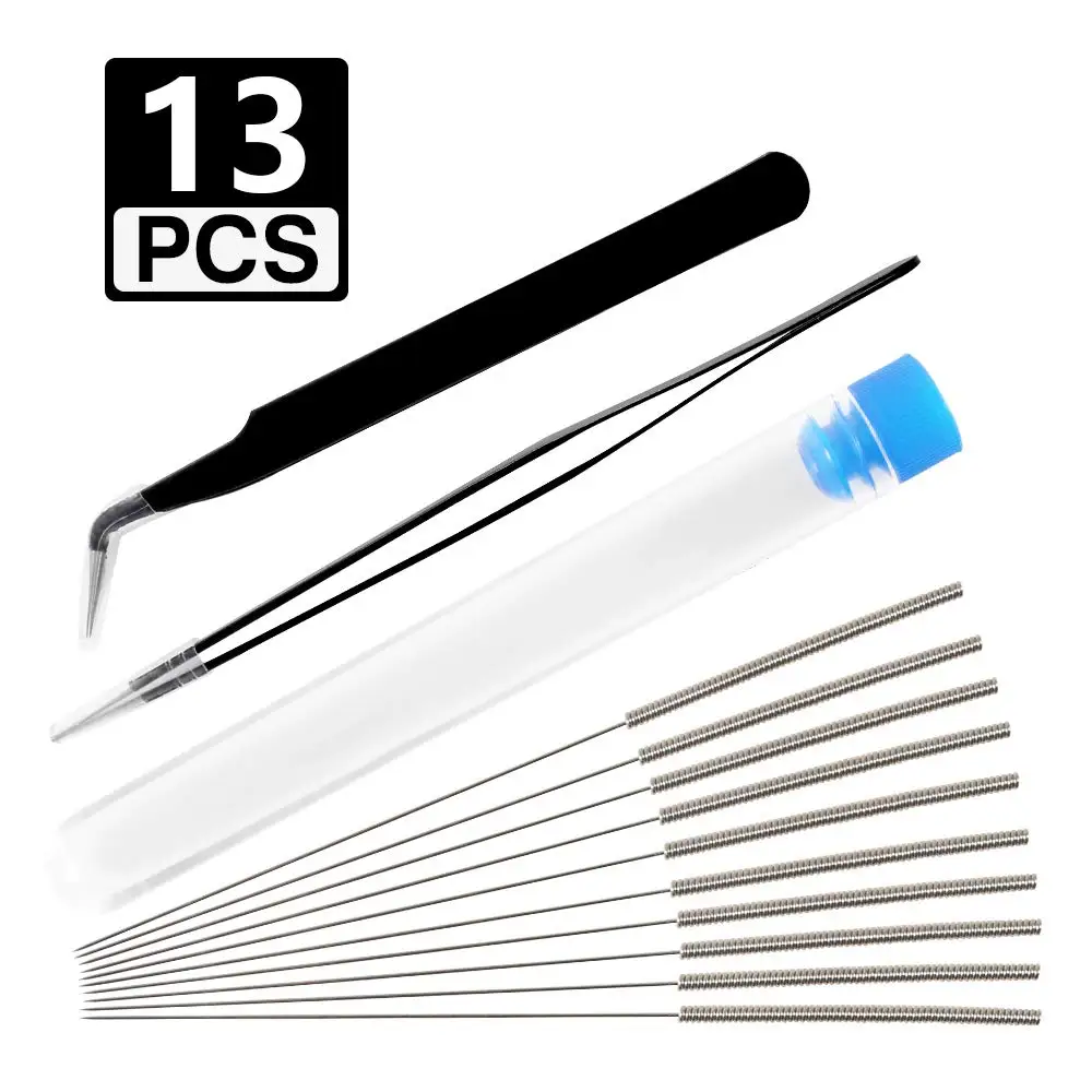 3D طابعة فوهة تنظيف كيت 10 قطعة 0.4 مللي متر إبر نظافة و 2 قطعة ملاقط نظافة الفولاذ المقاوم للصدأ فوهة تنظيف أداة كيت