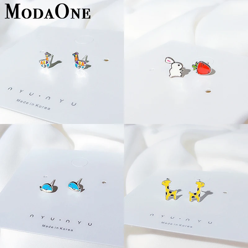 

ModaOne Small Animal Cute Rabbit Giraffe 925 Sterling Silver Stud Earrings For Girls Fashion Jewelry Gift For Women oorbellen