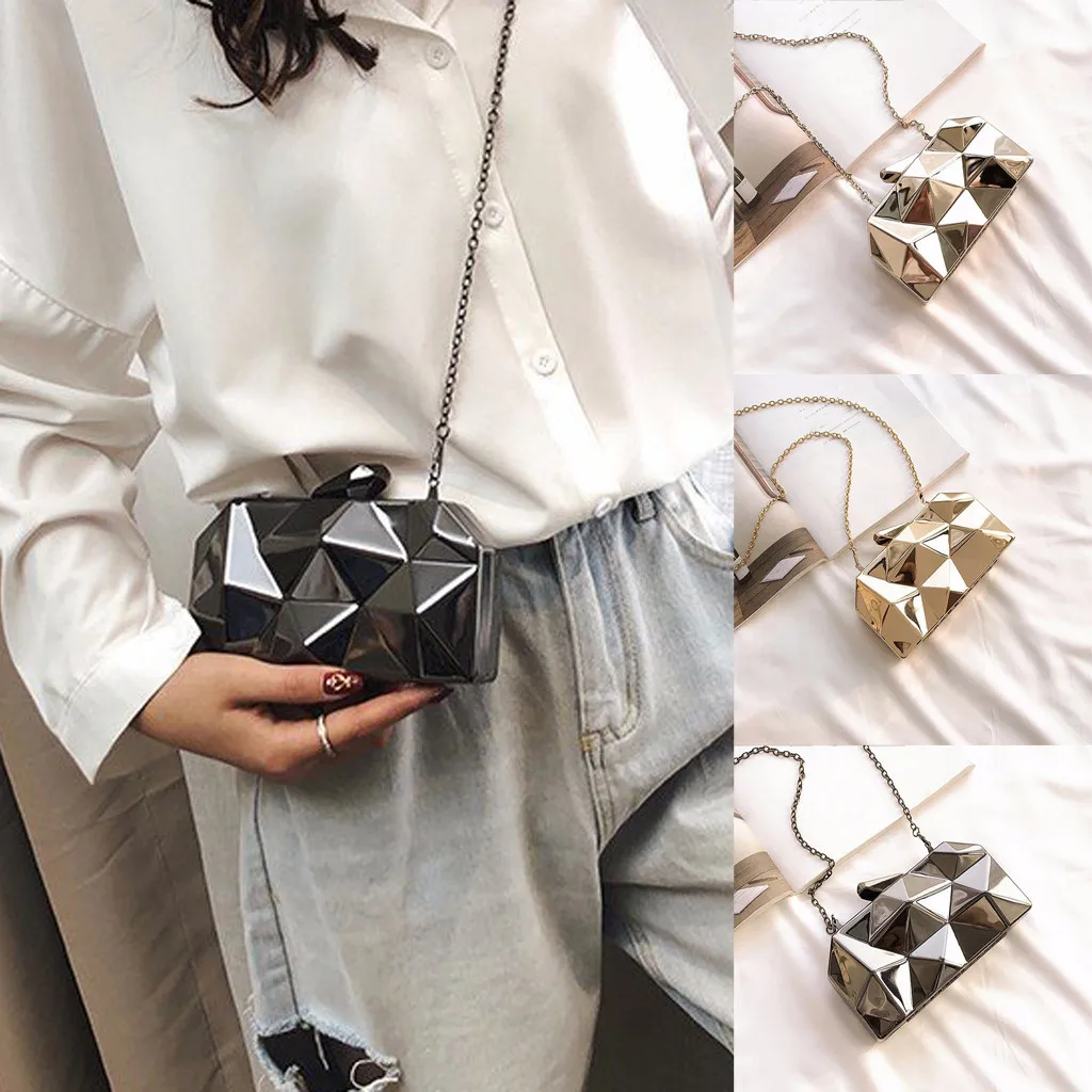 

Woman Trendy Metal Chain Shoulder Bags Ladies Mini Irregular Hand Bags For Party