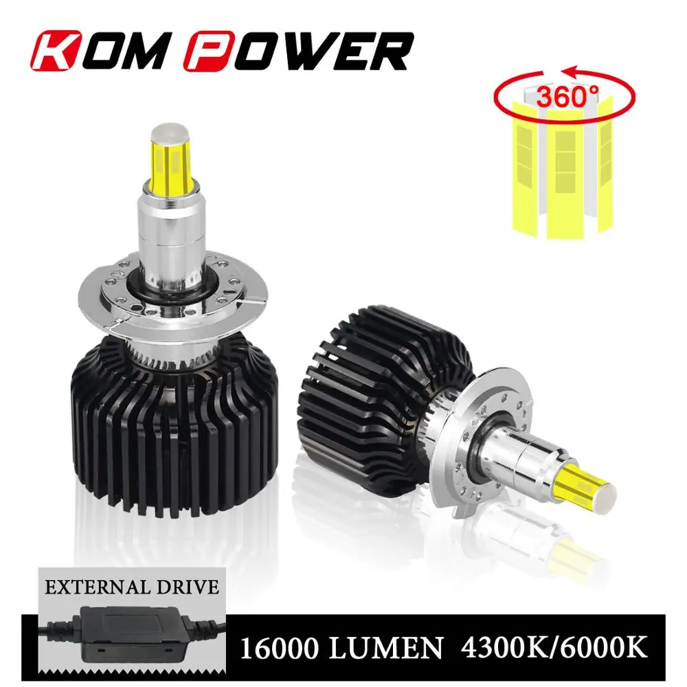 Автомобильные фары KOM POWER светодиодные H7 CSP Led H1 H8 H11 9005 9006 9012 HB3 HB4 HIR2 360 4300/6000K 16000LM