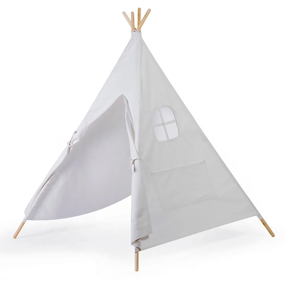 4 poles pure white color teepee kid play tent cotton canvas kids teepee