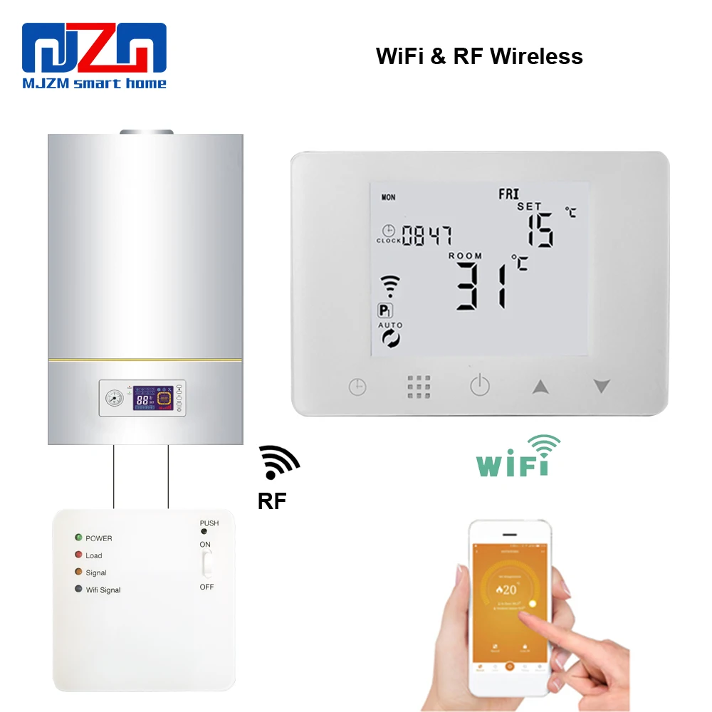 

MJZM BGL09RF-WiFi & RF Wireless Thermostat Wall Mount Gas Boiler Heating Remote Control Temperature Controller Batteries Powered