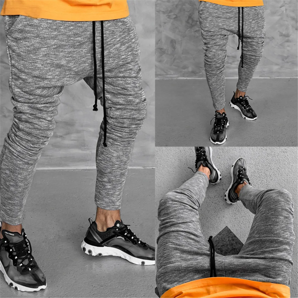 

Fashion Men's Slim Pure Color Pocket Bandage Casual Sweatpants Drawstring Pants