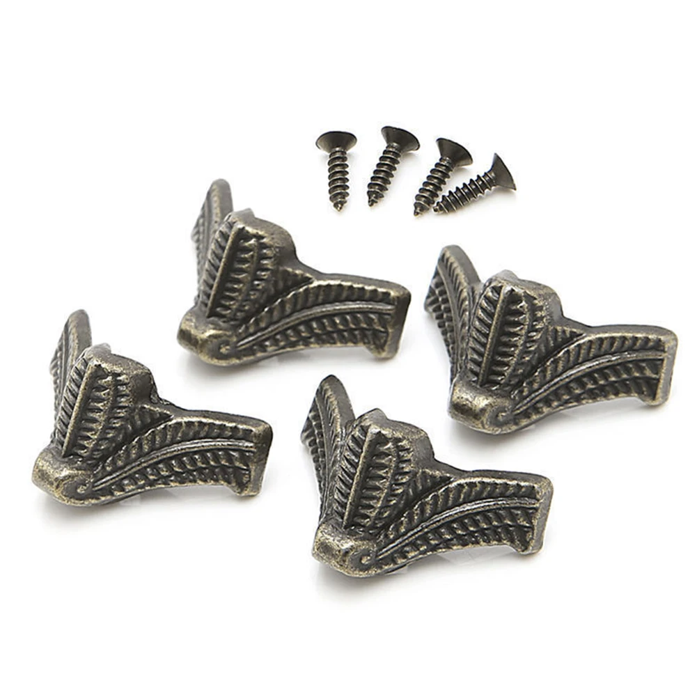 

4Pcs Vintage Jewelry Box Wooden Case Decorative Metal Corner Furniture Leg protector pads mat Furniture Feet Leg