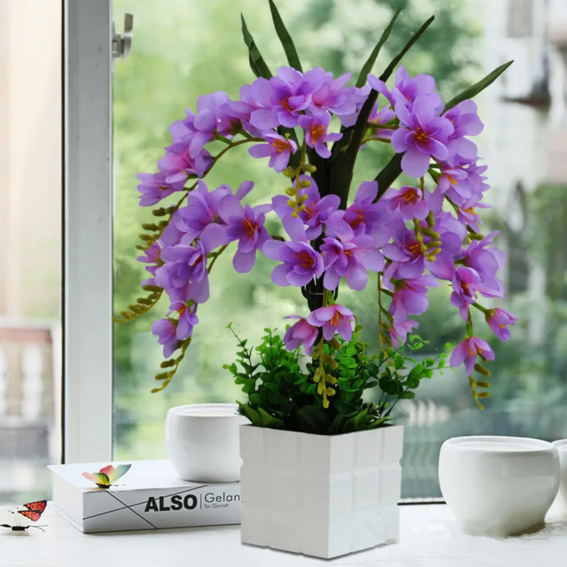 Цветы искуственные künstliche blumen fleurs artificielles Нежный Phalaenopsis искусственные цветы в горшке искусственный букет цветов горшки - Цвет: L