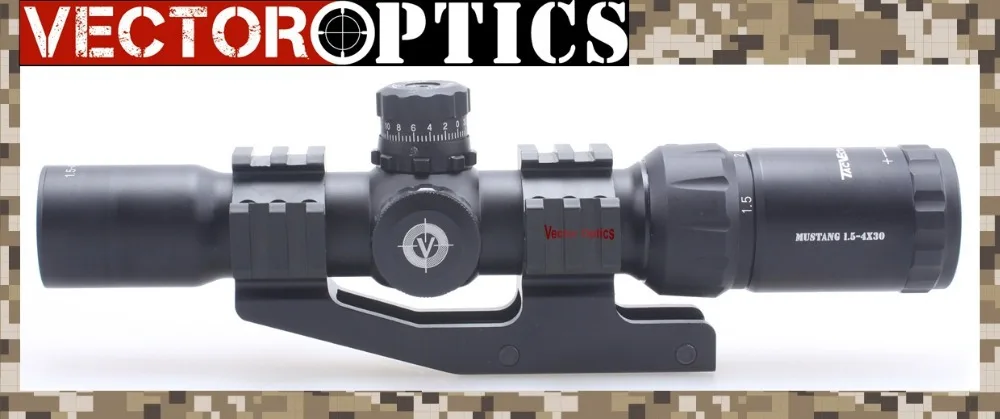 Vector Optics Mustang 1.5-4x 30mm Compact Hunting Gun Riflescope Chevron Reticle Sight with Turret Lock Sys 20mm Picatinny Mount