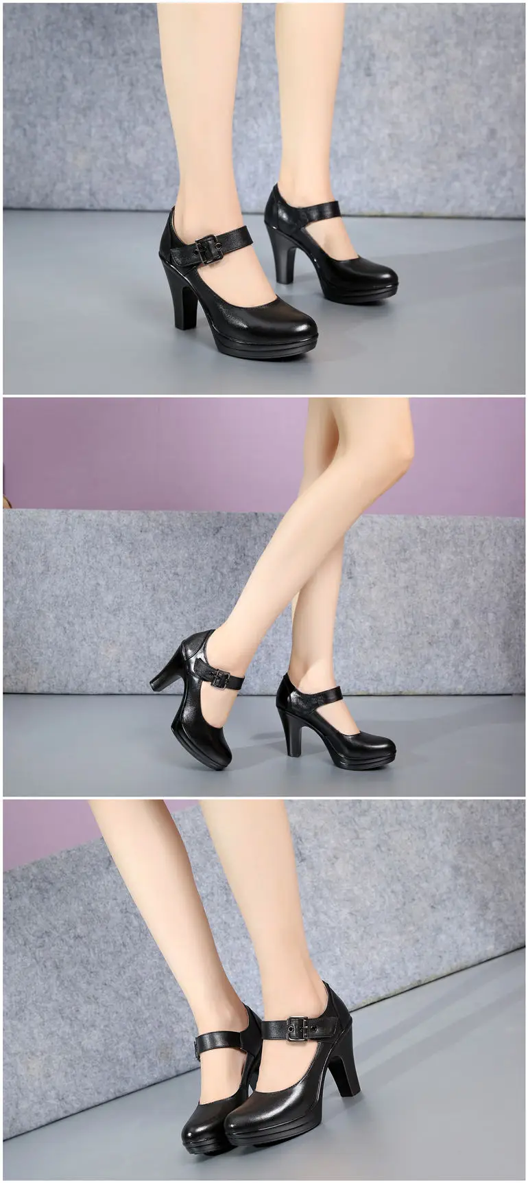 GKTINOO/ г., демисезонные туфли-лодочки с круглым носком и ремешком на щиколотке Женская рабочая обувь из натуральной кожи на платформе и высоком каблуке