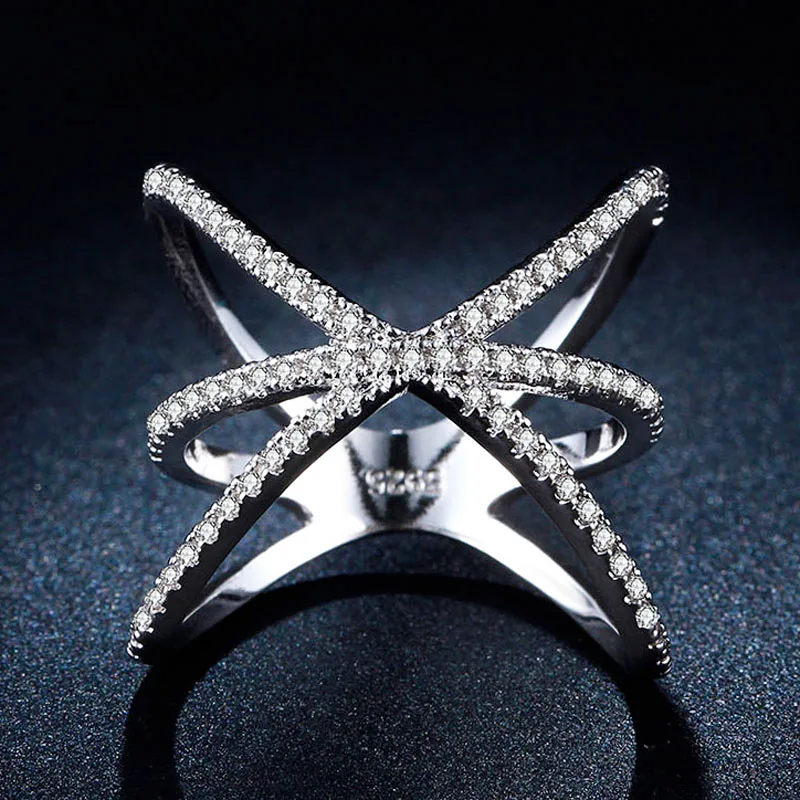 Buy X Shaped Cross Ring Retro Ring Real Rhodium Plated