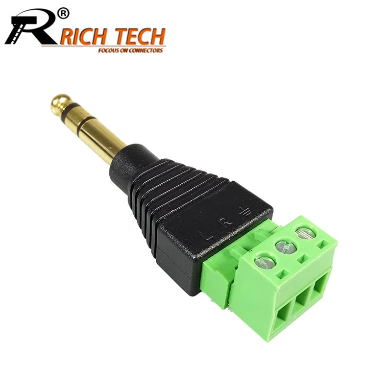 

10PCS 3 Pin 6.35mm AV Balun Terminal 1/4 Inch 3 Pole Stereo Male Plug to 3 Pins Block Screw AV Balun Video Connector Adapter