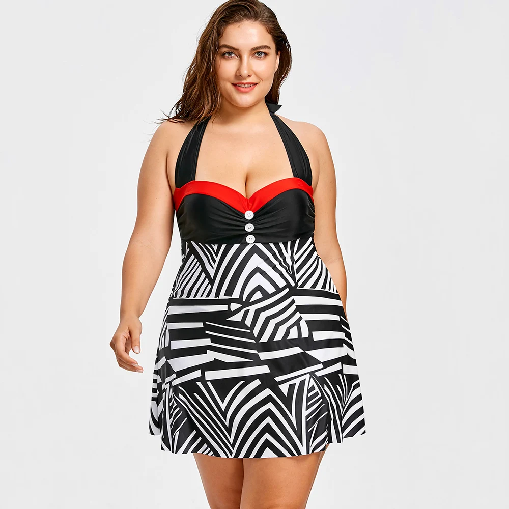Wipalo Plus Size 5XL Geometric Printed Empire Waist Women Sets Elastic One Pieces Ladies Beachwear Big Summer Beach|Спортивные