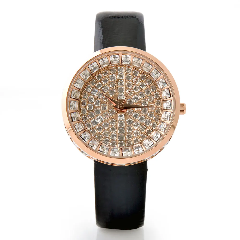 Женские Роскошные Часы GUOU, шикарный ремешок из натуральной кожи, полностью Кристальный бриллиант, Кварцевые женские наручные часы, Mujer Relojes, повседневные часы