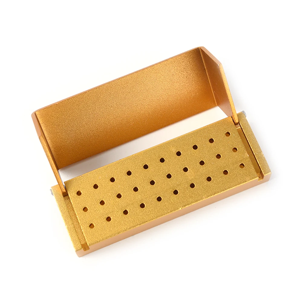 30 отверстий, открывающаяся коробка для дезинфекции, Автоклавный алюминиевый держатель для стоматологических боров, блок для высокоскоростных/низкоскоростных боров - Цвет: gold