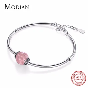 

Modian 925 Sterling Silver Special Pink Crystal Bracelet Luxury Fashion Bangle Chain Bracelets For Women Silver Jewelry Bijoux
