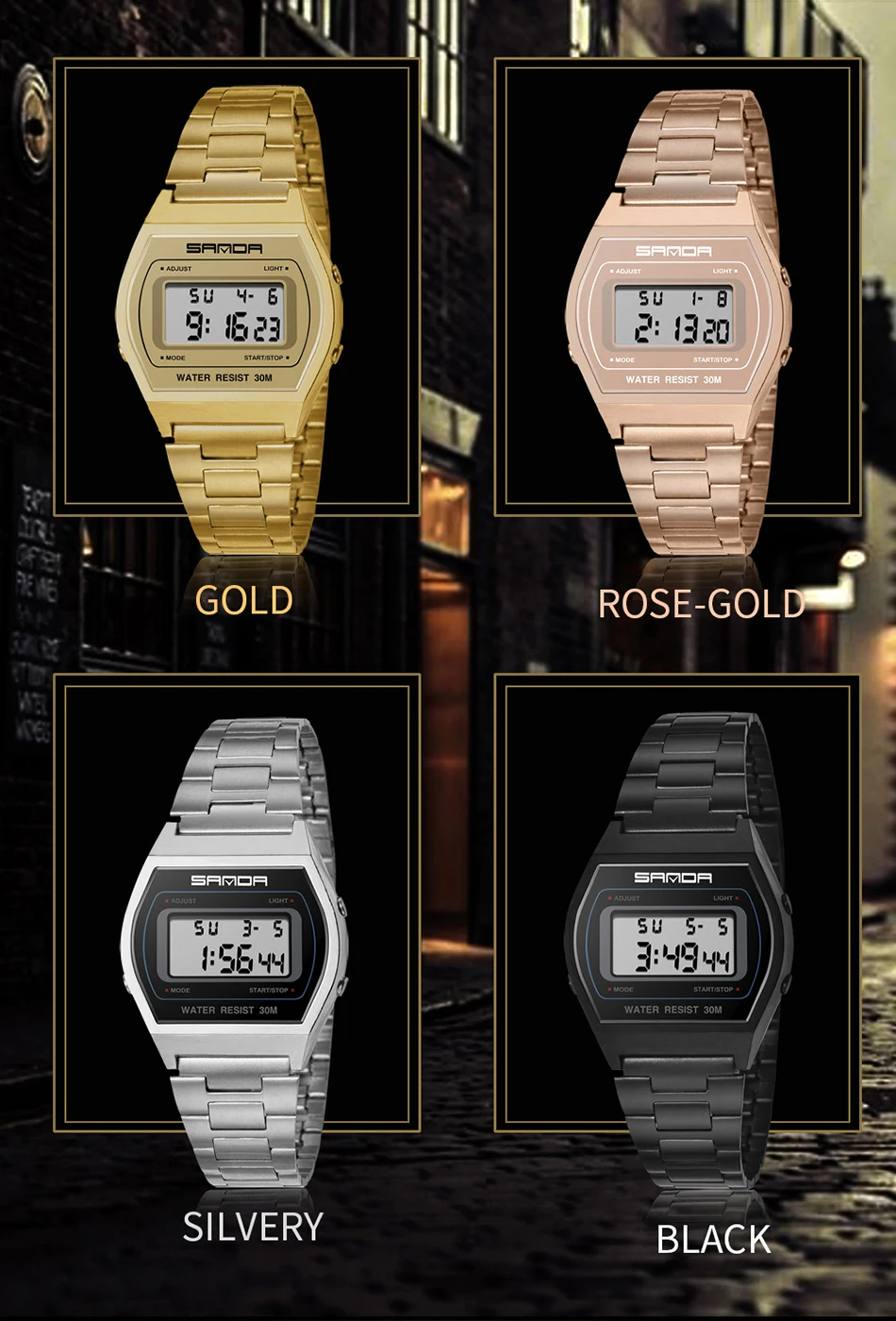 Fashion Sport Watches Men Waterproof LED Digital Watches Black Gold Silver Wristwatches Clock Men relogio masculino 406