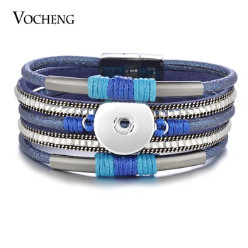 

Vocheng Ginger Snap Leather Bracelet Magnetic Bangle for Women Bling with Crystal 18mm Button 2 Colors NN-605