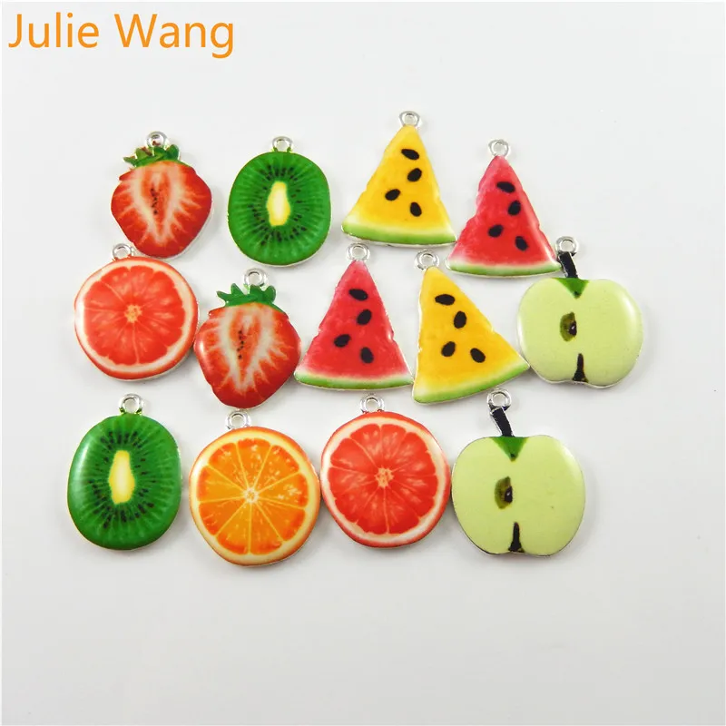 Julie Wang, 10 шт., сплав, эмаль, фрукты, апельсин, яблоко, арбуз, ожерелье, подвеска, серьги, браслет, подвески, ручная работа, ювелирное изделие, сделай сам
