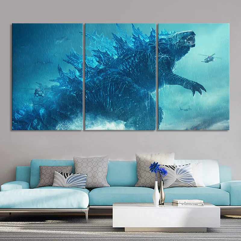 

3 Piece Godzilla Wall Painting Movie Poster Monster Wall Sticker Room Decoration Mural for Wall Fashion Gift Art Work Picture