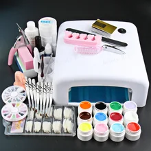 Professional Full Set 12 color UV Gel Kit Brush Nail Art Set + 36W Curing UV Lamp kit Dryer Curining Tools