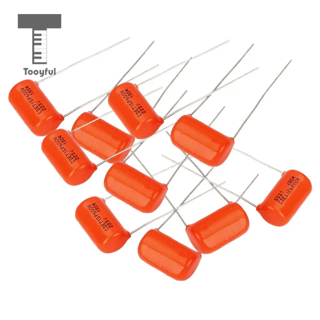 

Tooyful 10pcs Pro Capacitor Guitar Tone Cap 0.022uF 600V Electric Guitar Bass Project 10pcs Orange