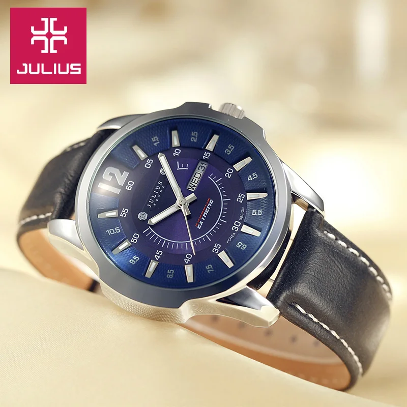 Julius Топ Homme мужские часы изысканные модные часы браслет кожаный спортивный Авто Дата Ретро мальчик подарок на день рождения 017