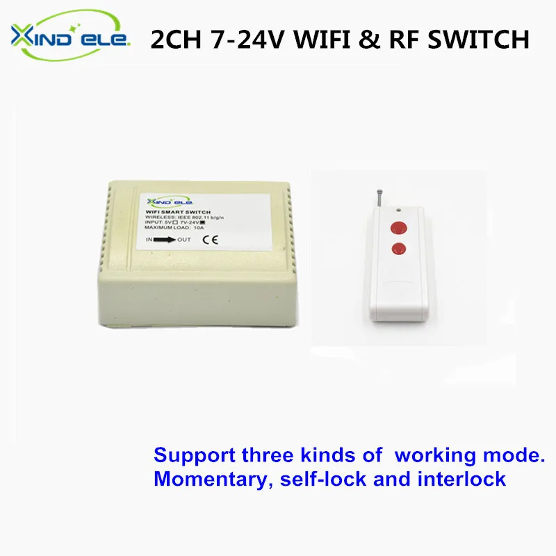 

XIND ELE WiFi Light Switch 2CH 7V 9V 12V 24V DC 10A Smart Home 433mhz Remote RF Interruptor Wireless for Home