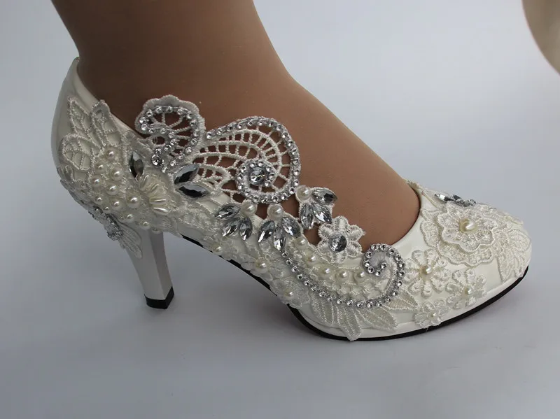 Кружевные балетки; свадебные туфли ручной работы на высоком каблуке; туфли с кристаллами и жемчугом; свадебные туфли